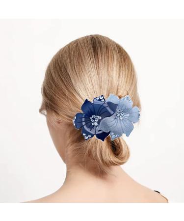 Chicmo 2-Pack Women's Acrylic Flower Barrette Set - Floral Colorblock Hair Clips with Rhinestones - Elegant Party Accessories (Purple & Blue) - Buy Online on GoSupps.com