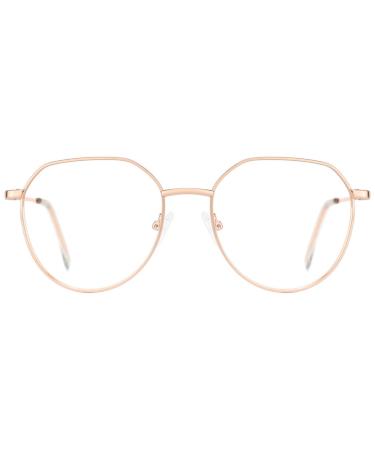 TIJN Stylish Blue Light Glasses Irregular Metal Frame Round Screen Glasses Anti Eyestrain for Women Men Rose Gold