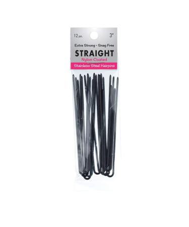 Marilyn Faye's U-Shaped Straight Hair Pins (Set of 12) (3 inch  Black) 3 Inch Black
