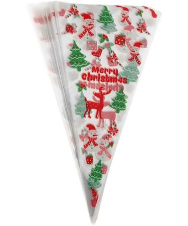 VDL Pack of 100 Christmas Sweet Cones 17x33cm X'mas Themed Clear Treat Bags with Twist Ties - Buy Online on GoSupps.com