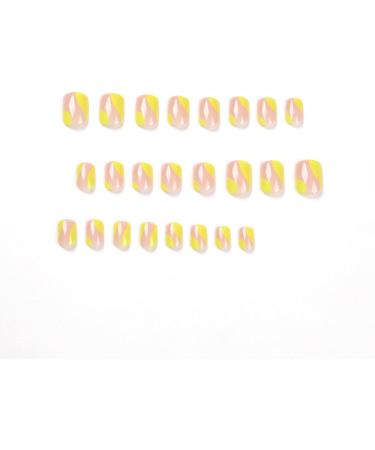 Justotry 24 Pcs Square False Nails - Short Lemon French Press on Nails with Nude Wave Design - Includes Nail Glue Stick - Perfect for Women's Nail Art - Buy Online on GoSupps.com