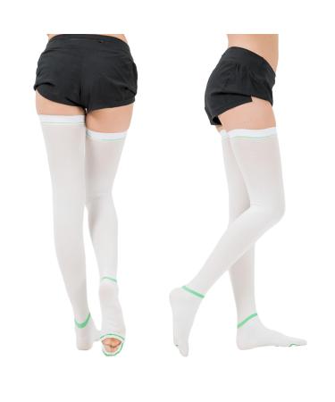 Ted Hose Compression Stockings - Anti Embolism Compression Stockings - Thigh High Compression Socks for Women and Men - 15-20 mmHg Compression Ted Hose with Inspect Toe Hole XXL White