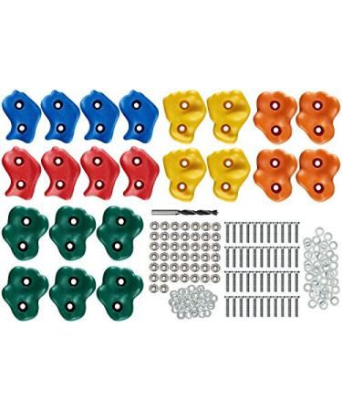 22 Assorted Deluxe Rock Climbing Holds for Kids - Outdoor Climbing Stones Kit with 44 Swing Safe Fasteners + Drill Bit Easy to Install on Lumber from 3/4" to 1.25" Thick, by Pro-Hold 22 Rocks