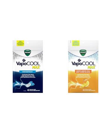 Vicks VapoCOOL Max Medicated Drops for Temporary Cough and Sore Throat Relief & VapoCOOL Max Medicated Drops for Temporary Cough and Sore Throat Relief Honey Lemon Chill Flavour 40 Count Drops + Medicated Drops