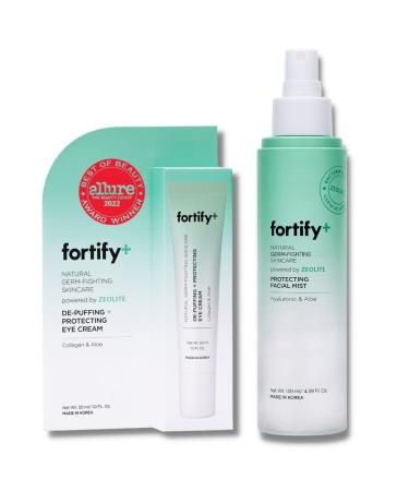 Fortify Power Duo - Natural Germ-Fighting Skin Care - De-Puffing Eye Cream (1 oz / 30 mL) & Protecting Facial Mist (4.39 oz / 130 mL) Bundle