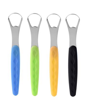 Bestnice 4 Pack Tongue Scraper for Adults & Kids Medical Grade Metal Stainless Steel Tongue Scraper Cleaner Set Keep your Mouth Clean to Eliminate Bad Breath Black Orange Green Blue