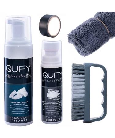 QUFY Shoe Cleaner Sneakers Kit | Foam Shoe Cleaner | White Shoe Polish | Cleaning Brush | Microfiber Shoe Cloth and Tape | 5 in 1 Pack