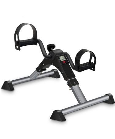 GOREDI Pedal Exerciser, Fitness Folding Exerciser Peddler for Arm & Leg Workout, Upper & Lower Under Desk Bike with LCD Display Grey