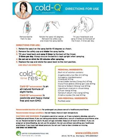 Cold-Q Natural Supplement - Immune Enhancing Herbal Oral Spray 0.7 fl oz - Buy Online on GoSupps.com