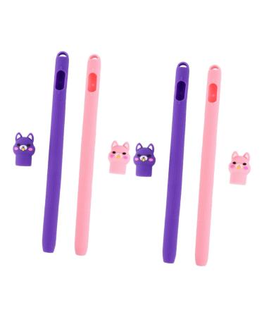 Mikikit 4-part case for pencils with animal pins-soft purple sleeve cap with-holder shell pink + purple for protective pen capacitive skin pink + compatible silicone pen with cute rosa + lila2st 17.2x1.2cmx2pcs