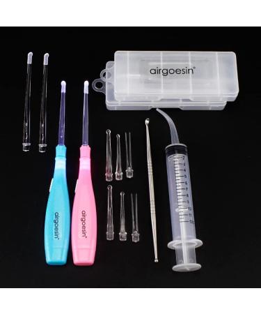 Airgoesin Tonsil Stone & Earwax Remover Kit with LED Tool - 2 Sets, Stainless Steel Pick, Oral Syringe, Irrigation Ear Syringe - Blue/Pink - Buy Online on GoSupps.com