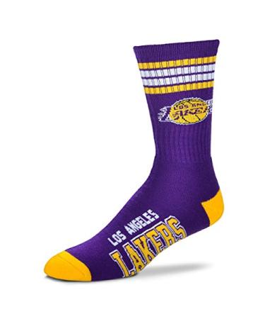 For Bare Feet NBA 4 Stripe Deuce Crew Men Socks-Los Angeles Lakers-Large (10-13)