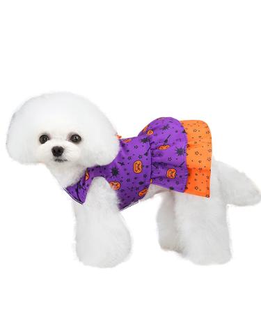 Barrageon dogs Kneid Sweet Princess Rock Clothing Puppy Cat for Little Pets Medium -sized summer clothing Bowknot Dog cat (purple -s) Back length: 20 cm Print - purple