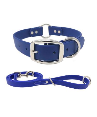 Regal Dog Product's dog collar waterproof with 1.5 meters leash for small medium -sized large dogs (blue) - collar with middle ring and leash for dogs - dog collar for puppies to large dogs of large collars and leash