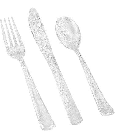 Silver Glitter Plastic Cutlery Combo Box - Lillian Collection | Pack of 48 - Buy Online on GoSupps.com