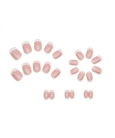 QINGGE Pink Glitter French Tip Press on Nails - 24Pcs Short Square Fake Nails for Women - Buy Online on GoSupps.com