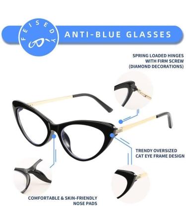 FEISEDY Cat Eye Glasses for Women - Vintage Fashion & Blue Light Blocking - Classic B2363 Bright Black Frame - Buy Online on GoSupps.com