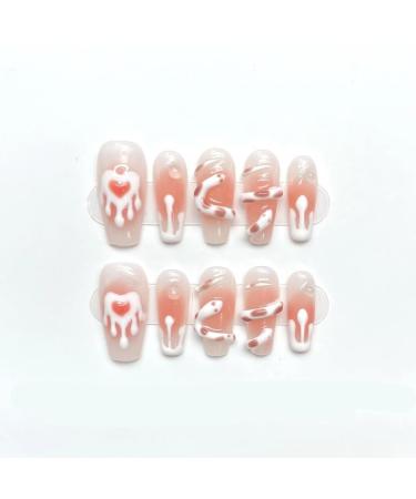 10 Piece Set of Handmade Wearable Nails Fake Nails Ballet Dance Long Press Nail Art Patches(Color:3 Size:Xs)