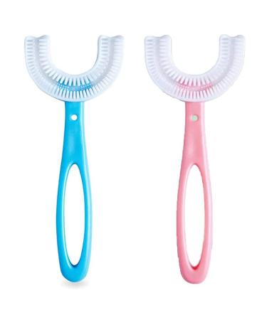 2 Pack Kids U-Shaped Toothbrush - 360° Oral Teeth Cleaning Design, Toothbrush for 1 Year Old, Portable Toothbrush Oral Cleaning Tools (6-12 Years Old)