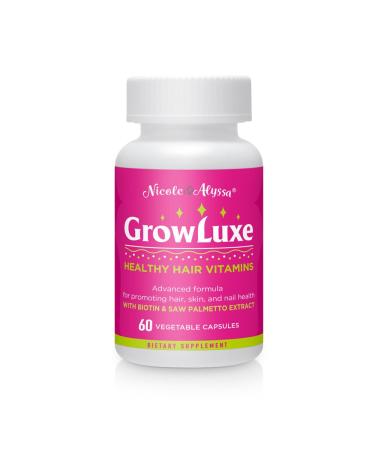 Nicole & Alyssa Growluxe Hair Skin and Nail Vitamin Supplement for Men & Women - 60 Vegetarian Capsules - Gluten Free - Non-GMO - Made in The USA - Supports Strong Nails Hair & Skin (Pack of 1) 60 Count (Pack of 1)