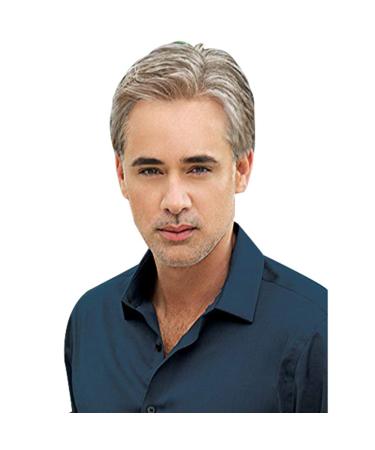Men's wig with wig caps Medge Medium Age Short smooth hair silver and white wigs natural look looks like real hair suitable for everyday life and the masquerade