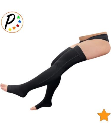 Thigh High Open Toe Compression Stockings 15-20 mmHg with YKK Zipper - Moderate Support in Black | International Shipping Available - Buy Online on GoSupps.com