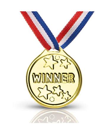 Neliblu Gold Winner Award Medals Ribbon Necklaces Bulk Pack of 24 Olympic Medals