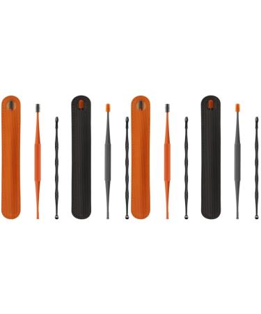 4sets Steel Care Earwax Adult Pick Cleaning Adults Picker Household Reusable Spiral End with Kit for Cleaner Double-Headed Professional Spoon Practical Curette Remover Double Orange dark Greyx2pcs 15.5x3cmx2pcs