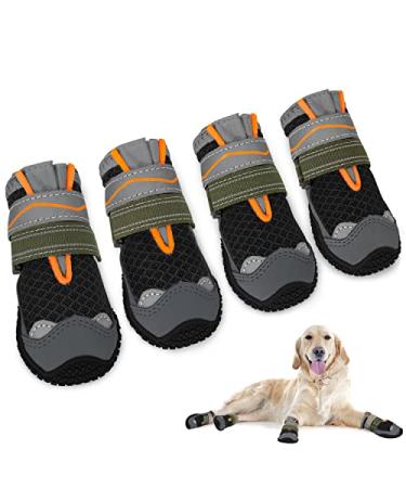 AUTOWT Dog Boots Breathable Paw Protector Dogs Shoes Dual Adjustable & Washable Non-Slip Dog Booties with Reflective Strip for Large Medium Small Dogs Injured Paws Walking Running Outdoor(#8 Black) Size 8: Width 3.0" Black
