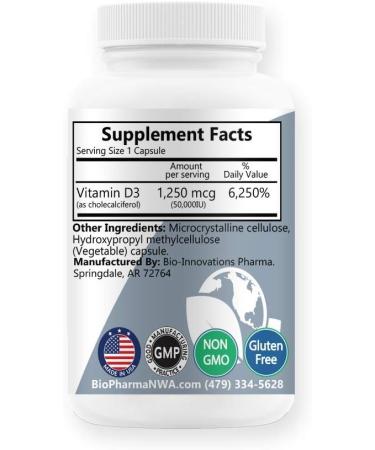 Bio-Innovations Pharmacal Vitamin D3-50,000 IU Cholecalciferol - Bone, Muscle, Cardio & Immune Support - 90 Vegan Capsules - Buy Online on GoSupps.com