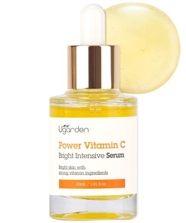 UGARDEN Power Vitamin C Bright Intensive Serum with Snail Mucin - Hypoallergenic Skin Glow & Rejuvenating Face Ampoule - Improves Skin Tone & Troubles  1.01 fl.oz.