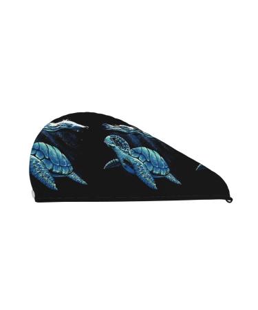 Hair Towel Wrap Hair Drying Towel with Button Towel Turban Head Towel to Dry Hair Quickly (Ocean Turtle)