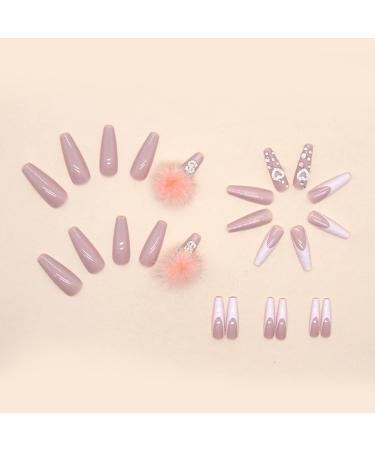 Justotry 24-Piece Pink Glitter Coffin Nails with Rhinestones - Ballerina Press-On Artificial Nails with Glue for Women - Buy Online on GoSupps.com