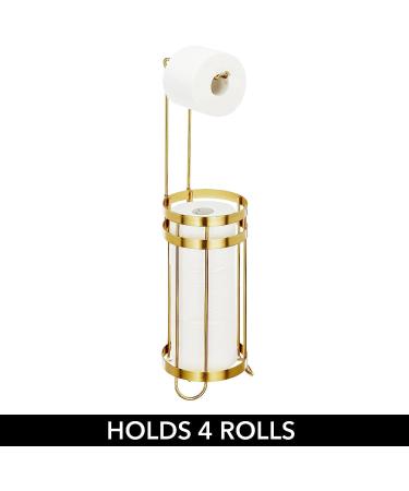 mDesign Soft Brass Toilet Paper Holder Stand with Storage - Holds 3 Spare Rolls - Free Standing Dispenser for Mega Rolls - Ideal for Bathrooms/Powder Rooms - Buy Online on GoSupps.com