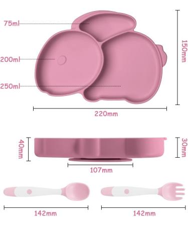 Vicloon Silicone Baby Plate with Suction | Divided Non-Slip Toddler Plate | Self Feeding Training | Includes Spoon and Fork | Ideal for High Chairs and Tables | Pink - Buy Online on GoSupps.com