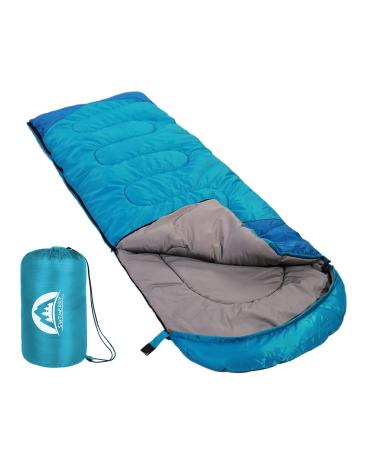 Sleeping Bag 3 Seasons (Summer, Spring, Fall) Warm & Cool Weather - Lightweight,Waterproof Indoor & Outdoor Use for Kids, Teens & Adults for Hiking and Camping Blue Single