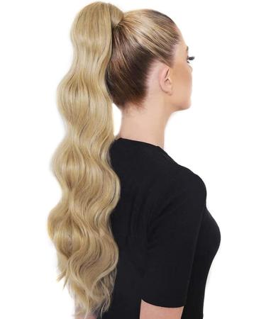 Long Wavy Ponytail Hair Extension Curly Wrap Around Pony Tail Extensions Clip in Synthetic Hairpieces One Piece Body Wave Wig with Magic Paste for Women Girls Black Brown Blonde 24" - Buy Online on GoSupps.com