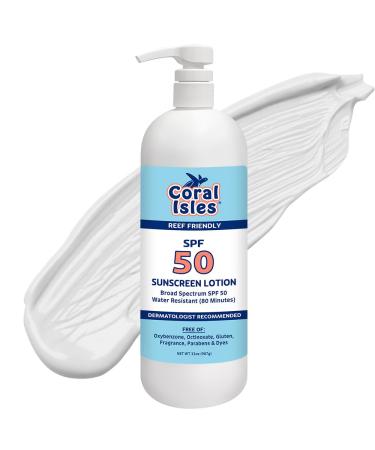 Coral Isles by Rocky Mountain Sunscreen | SPF 50 Lotion | Broad Spectrum UVA/UVB Protection | Hawaii Reef-Safe Act Compliant | Oxybenzone & Octinoxate Free | Water Resistant 80 Min. | 32 Fl Oz SPF 50 Lotion 32 Fl Oz (Pack o