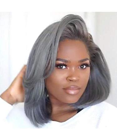 Divine Hair Short Bob Wig For Black Women Grey Bob Hairstyles Synthetic Pixie Cut Hair Wigs Heat Resistant Women's Fashion Wigs Gray bob with side part wig