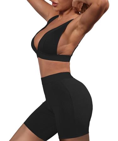 Women's High Waist Bodycon Yoga Leggings & Crop Top Set - Black | Gym Workout Outfit - Buy Online on GoSupps.com