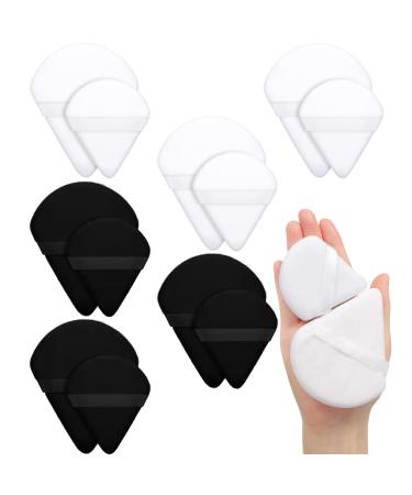 12 Pieces Triangle Powder Puff Face Makeup Cosmetic Puff for Loose Powder Soft Body Washable Reusable Foundation Sponge Mineral Powder Wet Dry Makeup Tool (Black White Large Small)