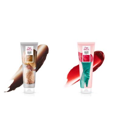 Wella Professionals Color Fresh Mask - Hair Courage to revitalize and change the hair color - nourishing tinting natural oils - for all hair types 2 Set Caramel Glaze & Red 150ml