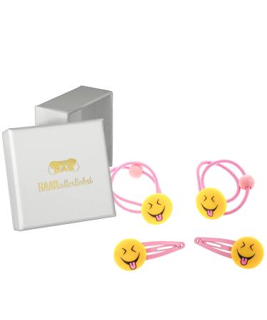 Hairdressing Hairdress Set (4 partly | Emojis with tongue | Rosa yellow) for girls including box for storage (box color: white)