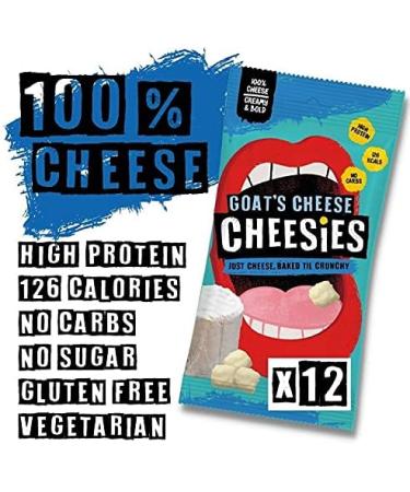 CHEESIES Goat's Cheese Snack | Crunchy Keto Friendly | 100% Cheese | Sugar Free Gluten Free | High Protein Vegetarian | 12 x 20g Bags - Buy Online on GoSupps.com