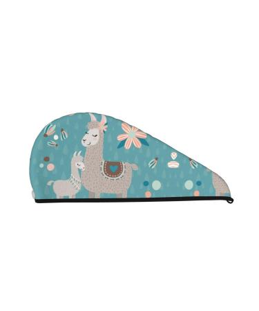 Teal Mama Llama Microfiber Hair Towel Soft Super Absorbent Hair Towel Wrap for Women Coral Velvet Quick Dry Hair Cap for Long Curly and Thick Hair