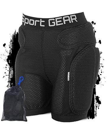 Recruit Padded Shorts for Kids 46 54 in Height - 3D Protection Hip Pants for Inline Skating, Skateboarding Black XX-Small