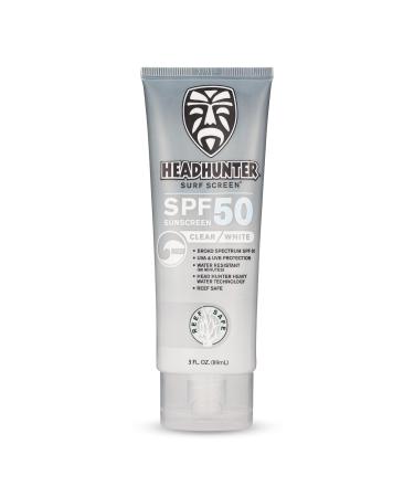 Headhunter Heavy Duty Reef Safe Sunscreen SPF 50 for Surfing - Natural Mineral Sunscreen Face Cream - Broad Spectrum UVA/UVB Safe, Skin Defense Against Damage - Premium Clear White (1 Pack) 1 Pack Premium Clear White - Buy Online on GoSupps.com
