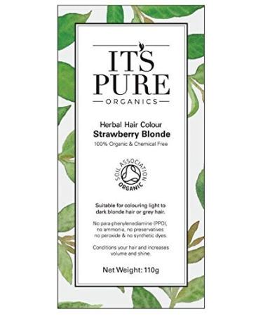 It's Pure Organic Henna Hair Dye in Strawberry Blonde | 100% Natural Vegan & Gluten Free | PPD Free Hair Dye Ammonia Free Resorcinol Free & Peroxide Free | Volumising Strengthening & Revitalising | Strawberry Blonde 110 g (Pack of 1)