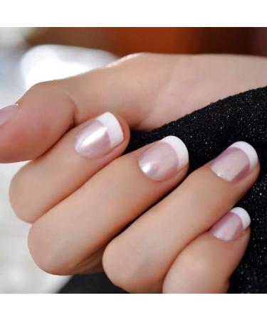 Pink French Fake Nails - Short Glossy Satin Finish with Adhesive Tabs - Buy Online on GoSupps.com