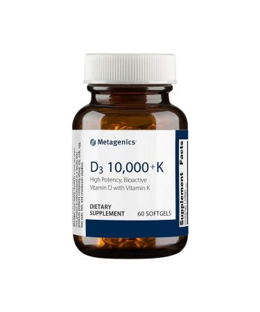 Metagenics Vitamin D3 10,000 IU with Vitamin K2 - Vitamin D Supplement for Healthy Bone Formation, Cardiovascular Health, and Immune Support - 60 Count